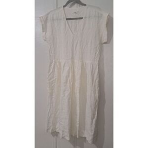 Lou & Grey Womens Small LAGENLOOK Beachy Midi Dress Ivory 100% Linen Pockets